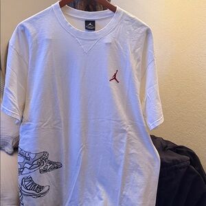 Jordan White Tee with Red Jumpman and Sneaker Graphic
